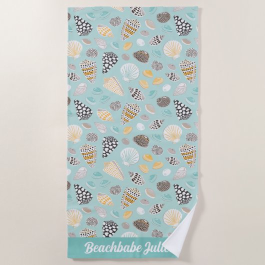 Elegante pattereerde schelpen op munt strandlaken (Voorkant)