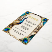 Elegante pauw blauw gouden veren 3D echt Folie Uitnodiging (Gedraaid)