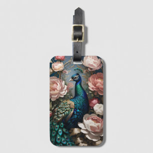 Elegante Pauw Blauwe Pioenrozen Bagagelabel