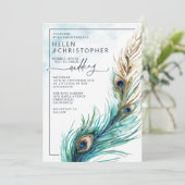 Elegante pauw & Blauwgroen - Uitnodiging voor een  (Staand voorkant)