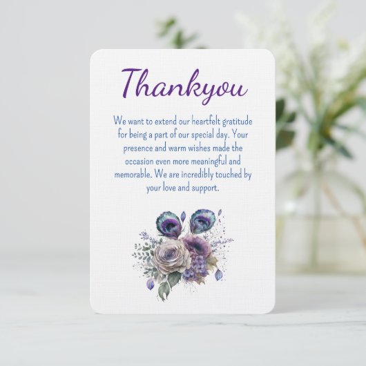 Elegante Pauw Bloem Platte Bedankkaart (Staand voorkant)