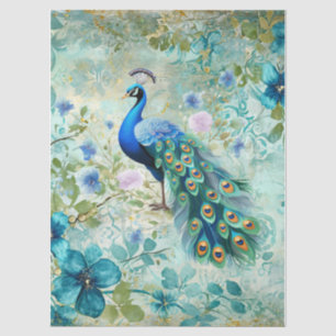 Elegante Pauw Distressed Blauwe Bloemen Tissuepapier