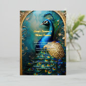 Elegante pauw echte folie Indiase luxe Uitnodiging (Staand Voorkant)