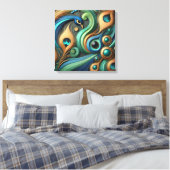 Elegante Pauw en Veren Canvas Kunst (Insitu (Slaapkamer))