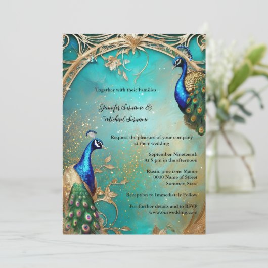 Elegante pauw en veren  elegante chique kaart (Staand voorkant)