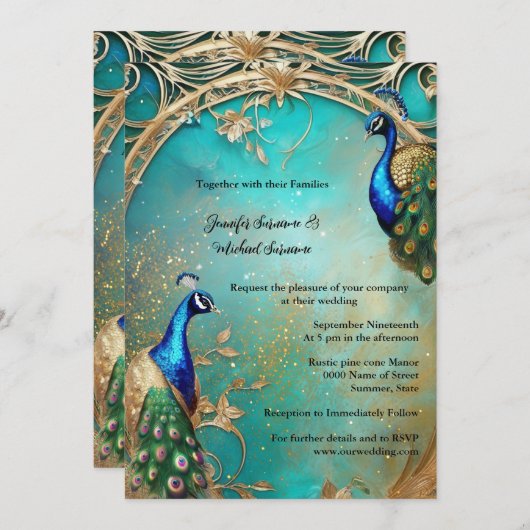 Elegante pauw en veren  elegante chique kaart (Voorkant / Achterkant)