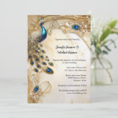 Elegante pauw en veren elegante chique kaart (Staand voorkant)