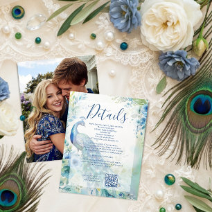 Elegante Pauw Foto Boog Bruiloft QR TLW26 RSVP Kaartje