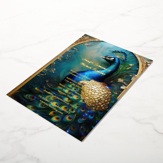 Elegante pauw gouden folie  Indiase luxe Folie Uitnodiging (Gedraaid)