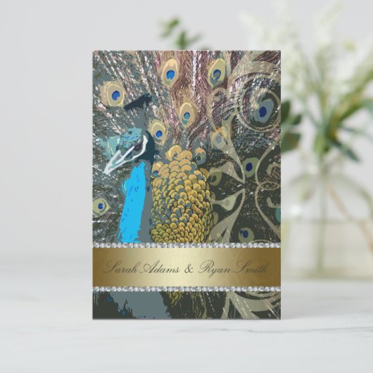 Elegante Pauw Gouden Ontvangst Uitnodiging (Staand voorkant)