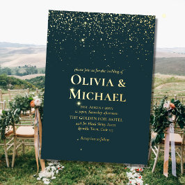 Elegante Pauw Groen Blauw Goud Folie Bruiloft Uitnodiging