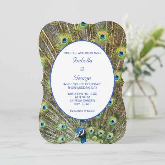 Elegante Pauw Huwelijk Kaart (Staand voorkant)