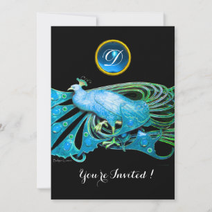 ELEGANTE PAUW IN BLAUWE ZWARTE TEAL TROUWPARTY KAART