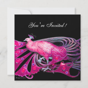 ELEGANTE PAUW IN FUCHSIA, ROZE EN ZWART KAART