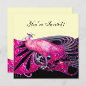 ELEGANTE PAUW IN FUCHSIA, ROZE, ZWART EN GOUD KAART (Voorkant / Achterkant)