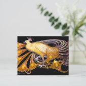 ELEGANTE PAUW IN GEEL ZWART BRIEFKAART (Staand voorkant)