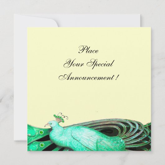 ELEGANTE PAUW IN GROEN, ZWART EN GOUD KAART (Achterkant)