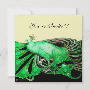 ELEGANTE PAUW IN GROEN, ZWART EN GOUD KAART