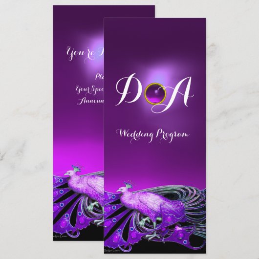 ELEGANTE PAUW IN PAARS, ZWARTE HUWELIJKSINITIËLEN KAART (Voorkant / Achterkant)