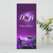 ELEGANTE PAUW IN PAARS, ZWARTE TROUW MONOGRAM KAART (Staand voorkant)