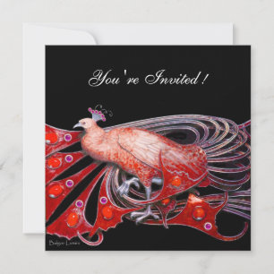 ELEGANTE PAUW IN ROOD EN ZWART KAART