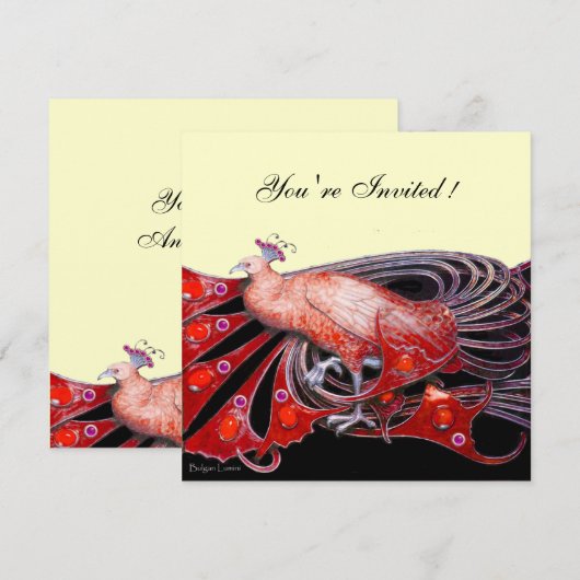 ELEGANTE PAUW IN ROOD ZWART EN GOUD Metaalachtig Kaart (Voorkant / Achterkant)