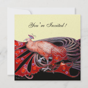 ELEGANTE PAUW IN ROOD ZWART EN GOUD Metaalglans Kaart