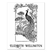 Elegante Pauw in Tuin Naam Initiaal Rubberstempel (Afrduk)