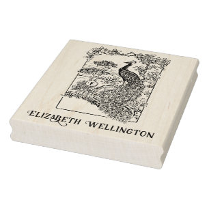 Elegante Pauw in Tuin Naam Initiaal  Rubberstempel