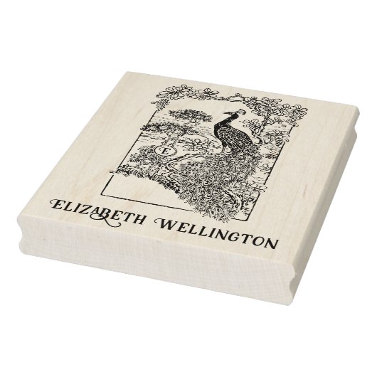 Elegante Pauw in Tuin Naam Initiaal Rubberstempel (Stempel)