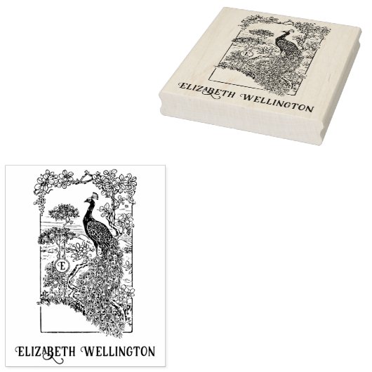 Elegante Pauw in Tuin Naam Initiaal Rubberstempel (Gestempeld)