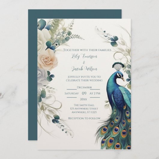 Elegante Pauw Kaart (Voorkant / Achterkant)