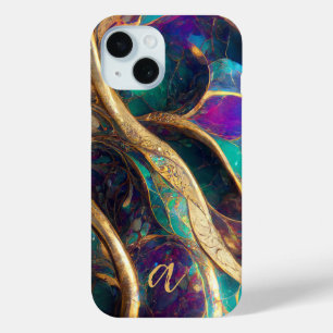 Elegante Pauw Kleur Goud Ader Marmer Monogram iPhone 15 Case