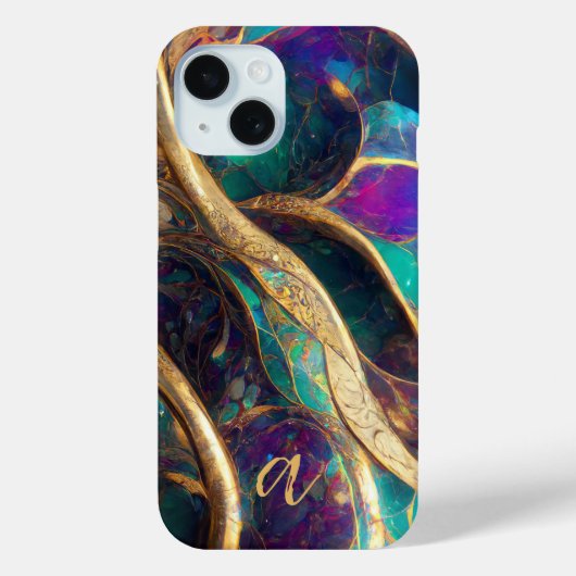 Elegante Pauw Kleur Goud Ader Marmer Monogram Case-Mate iPhone Case (Achterkant)