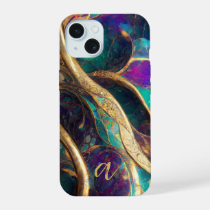 Elegante Pauw Kleur Goud Ader Marmer Monogram iPhone 15 Case