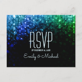Elegante pauw kleur lichten bokeh bruiloft RSVP Uitnodiging Briefkaart