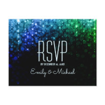 Elegante pauw kleur lichten bokeh bruiloft RSVP
