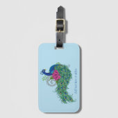 Elegante Pauw Lotusbloem Sierlijke Blauwe Henna Bagagelabel (Voorkant (verticaal))