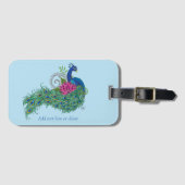 Elegante Pauw Lotusbloem Sierlijke Blauwe Henna Bagagelabel (Voorkant (horizontaal))
