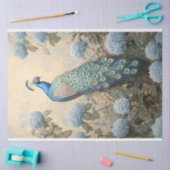 Elegante Pauw met Blauwe Hydrangeas Olieverf Tissuepapier (Craft)