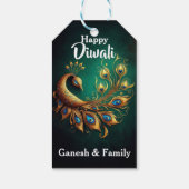 Elegante pauw met groene achtergrond Diwali Cadeaulabel (Achterkant)