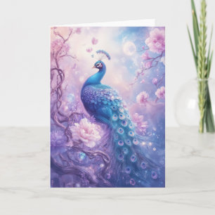 Elegante Pauw met Mooie Gevederde Staart Kaart