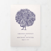 Elegante  Pauw Midnight Blue Wedding Drieluik Uitnodiging (Cover)