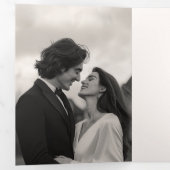 Elegante  Pauw Midnight Blue Wedding Drieluik Uitnodiging (Binnenzijde eerst)