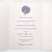 Elegante  Pauw Midnight Blue Wedding Drieluik Uitnodiging (Binnenkant midden)