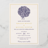 Elegante  Pauw Midnight Blue Wedding Folie Uitnodiging (Voorkant)
