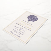 Elegante  Pauw Midnight Blue Wedding Folie Uitnodiging (Gedraaid)