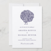 Elegante  Pauw Midnight Blue Wedding Save The Date (Voorkant)