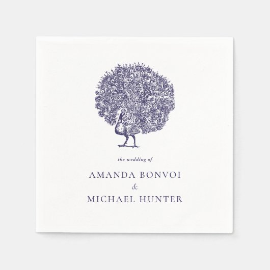 Elegante  Pauw Midnight Blue Wedding Servet (Voorkant)