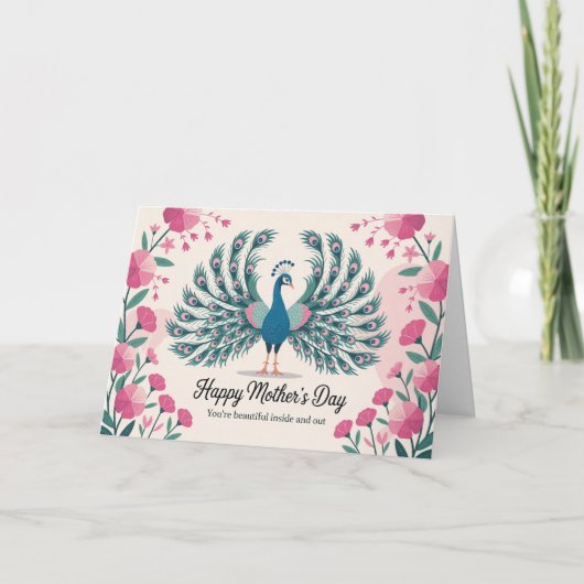 Elegante Pauw Moederdag Bloemendierenvriend Feestdagen Kaart (Voorkant)